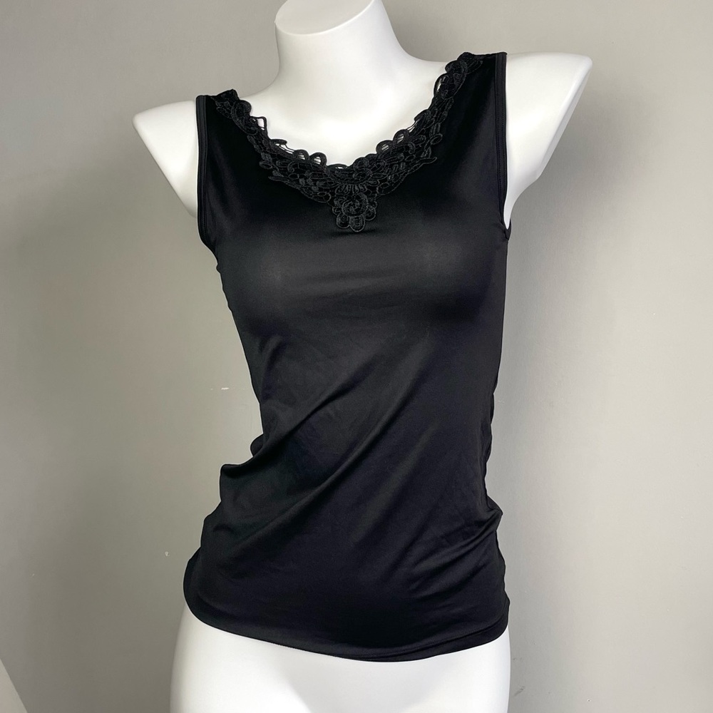 Black Lace Trim Tank Top